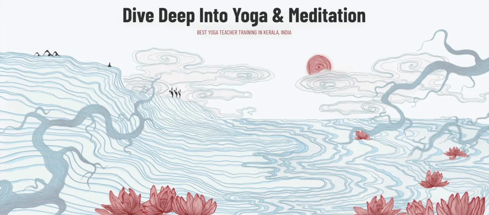 A walkthrough of the Devvrat Yoga Sangha website, from the illustrated homepage through the teacher-training programme pages to the booking flow